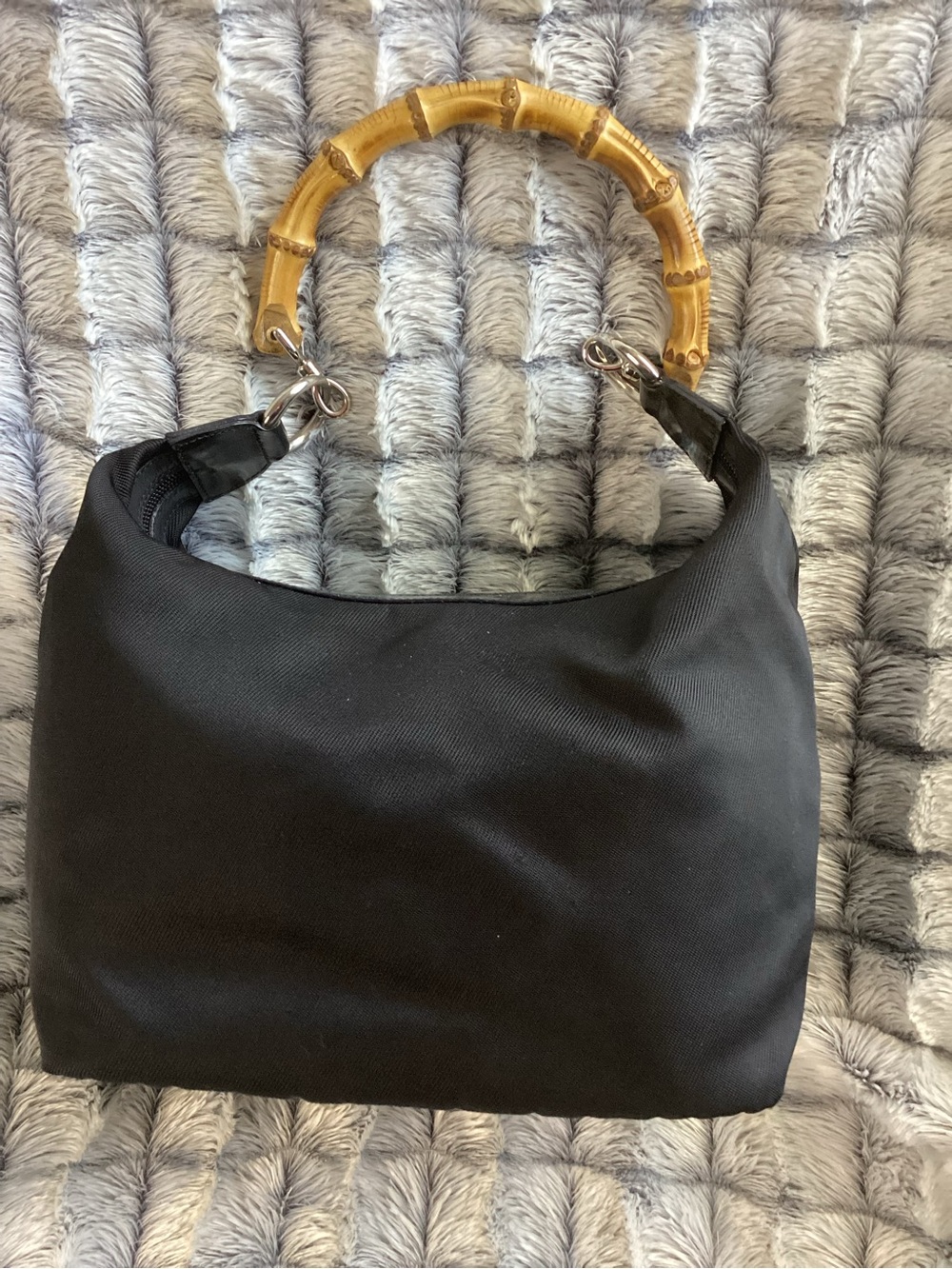 Gucci Nylon Black Shoulder Bag with Bamboo Handle